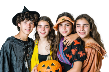 Teenagers with halloween costume funny photo