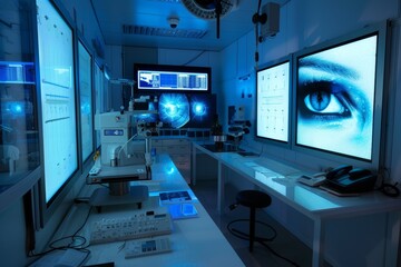 Naklejka premium High-Tech Research Lab with Surveillance Cameras Ensuring Facility Security and Experiment Monitoring