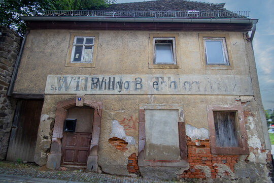 A derelict shop in the centre of Colditz, Saxony, Germany