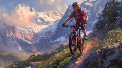 Fototapeta premium Sporty mountain woman rides in trail during endurance trail.