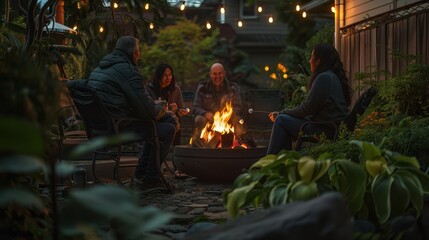 The friends around the bonfire