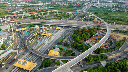 Aerial view city transport junction road downtown background