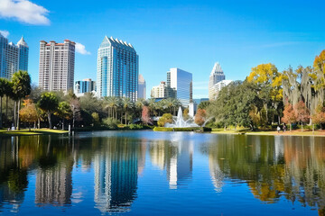 Fototapeta premium Vibrant Orlando Night Skyline - Cityscape Art