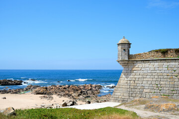 Fort of Sao Francisco Xavier by the seaside, medieval fortress on Atlantic coast near Porto, Portugal.