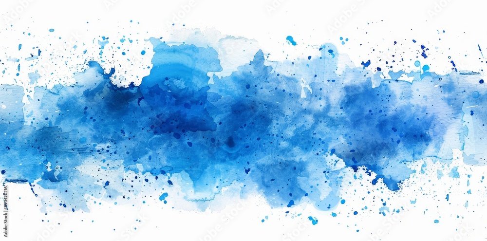 Sticker An isolated watercolor painting with blue brush strokes set against a transparent background