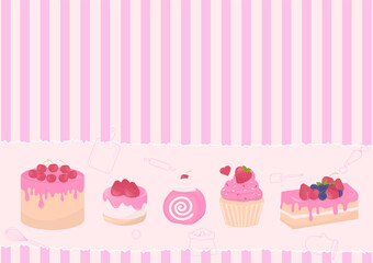 Strawberry cake with striped background