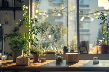 Serene Early Morning Gift Preparation in Modern Apartment for Exchange Market