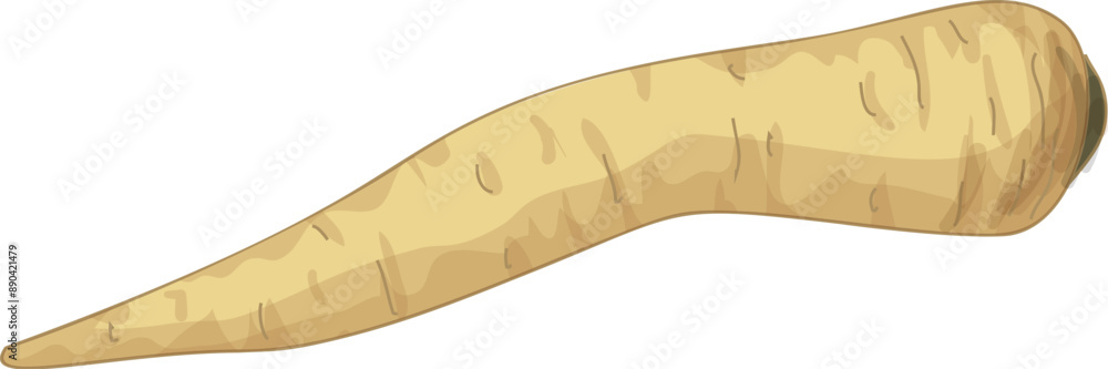Poster illustration of a single parsnip lying horizontally on a white background