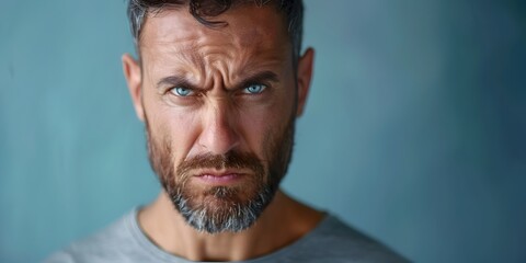 Intense Frustrated Man with Furrowed Brows and Clenched Jaw Conveying Strong Emotions and Expressions