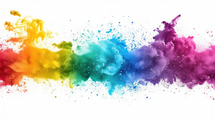 An abstract view of colorful paint splashes on a white background, creating a dynamic and artistic effect