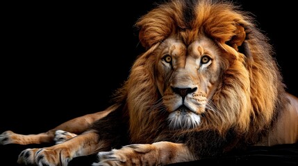 Fototapeta premium Majestic Lion Rests in Natural Habitat,Powerful Predator of the African Wilderness