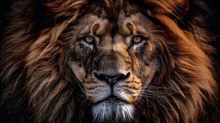 Naklejka premium Majestic Lion with Powerful Gaze Showcasing Fierce Presence in Natural Habitat