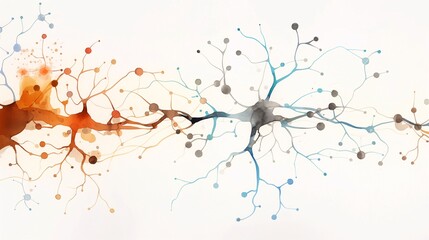 schematic of the nervous system, with detailed nerve pathways, watercolor style