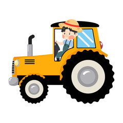 Farmer drive Yellow Tractor cartoon