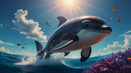a shark with a shark on the back of it