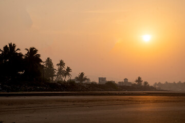 The setting sun at Murud beach. Murud is located 60 kms south of Alibag on the west coast of India.
