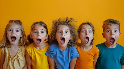 Vibrant and Lively Group of Children Expressing Surprise and Amazement