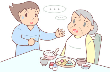 認知症のイラスト - アルツハイマー病・実行機能障害・呆け・食事困難