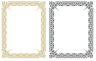 Decorative frames. Retro ornamental frame, vintage rectangle ornaments and ornate border. Decorative wedding frames, antique museum picture borders