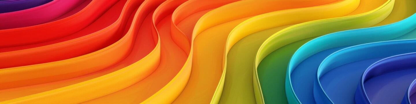 Vibrant 3D Abstract Rainbow Curves: Colorful Background for Pride Month, Children's Toys, Parades, and Wallpapers. Dynamic Red, Orange, Yellow, Green, Blue, and Purple Swirls in High-Definition 4K Res