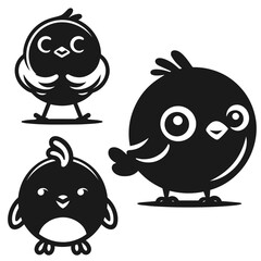 Black and white vector silhouette of a Birds isolated on white background	
