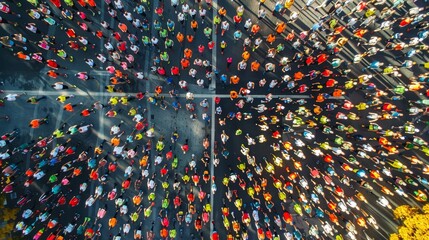 Aerial View of Colorful Marathon Runners at Start Line - Energetic Athletic Event for Posters and Designs