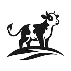 Black and white vector silhouette of a cute Cow isolated on white background	
