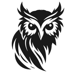 Black and white vector silhouette of a cute Owl isolated on white background	
