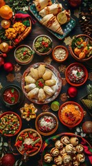 A vibrant and colorful array of traditional Mexican dishes and appetizers, perfect for celebrating a festive occasion or holiday gathering.