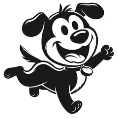 Black and white vector silhouette of a cute puppy isolated on white background	
