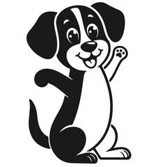 Black and white vector silhouette of a cute puppy isolated on white background	
