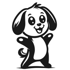 Black and white vector silhouette of a cute puppy isolated on white background	
