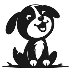 Black and white vector silhouette of a cute puppy isolated on white background	

