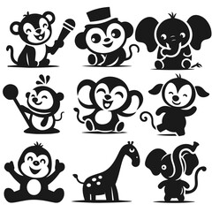 Black and white vector silhouette of a cute Monkey isolated on white background	
