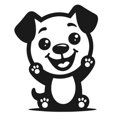 Black and white vector silhouette of a cute puppy isolated on white background	
