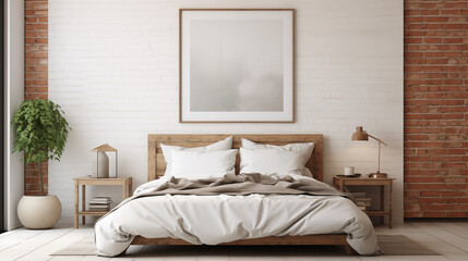 Minimalist Bedroom with White Brick Wall and Wooden Elements