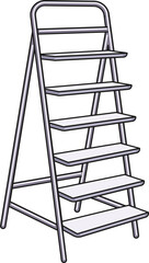 Tall empty shelving unit with multiple tiers standing isolated on white background