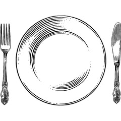 Hand drawn Dinner Plate Sketch Illustration