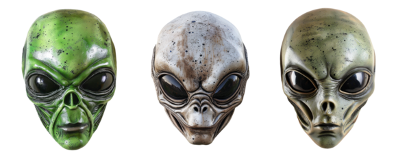 Set of alien mask heads. Halloween party concept.