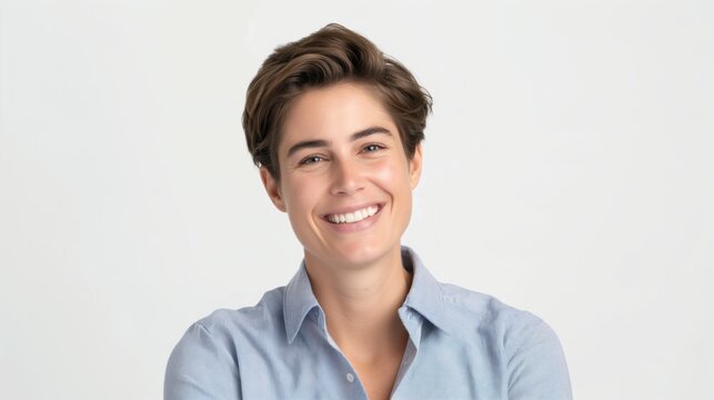 Photo of a smiling, confident, optimistic tech worker on a white background