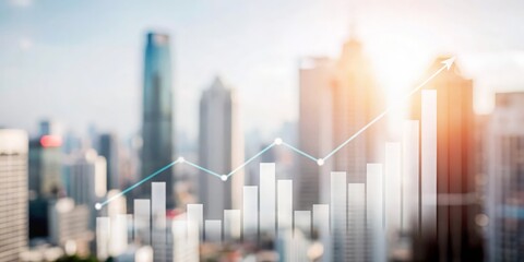 Business Growth Chart with Blurred Cityscape Background
