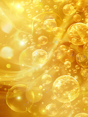 oil bubbles floating against a light background. The bubbles are semi-transparent with a reflective quality