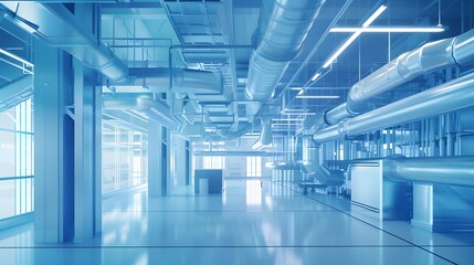 Obraz premium A large, empty room with white walls and blue ceiling. The room is very clean and empty, with no furniture or people visible