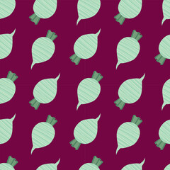 Radish or daikon seamless pattern. Stylized striped vegetable. Vector illustration for fabric, background, packaging, wrapping paper