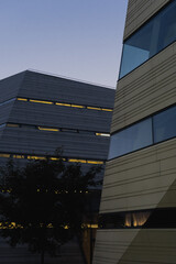 Modern Geometric Buildings at Dusk