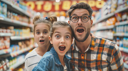 Naklejka premium Family shopping in surprise.