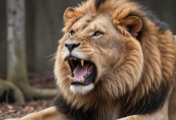  A majestic lion roaring in a display of dominance. 