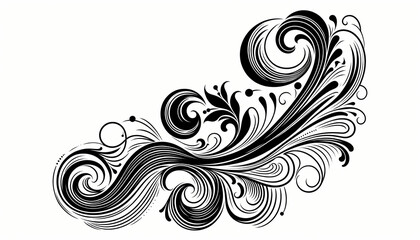 Fototapeta premium abstract floral background, black and white swirl on white background