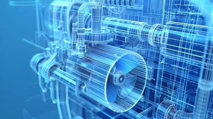 Obraz premium A blue and white image of a machine with a blue and white engine