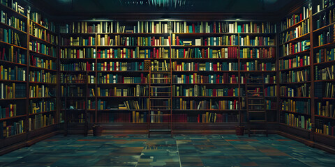 The Fatal Fiction: A row of empty bookshelves, with a single novel titled 'The End' prominently displayed